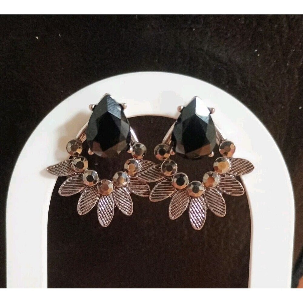 Crystal Canopy Black and Hematite Rhinestones Leafy Pattern